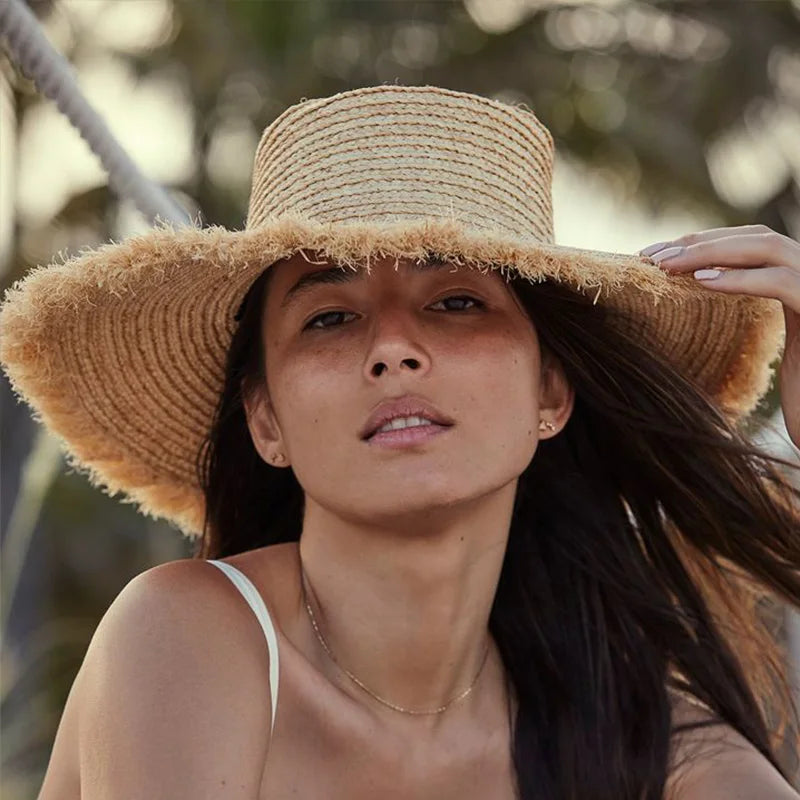 Sombrero de Sol de Paja de Mujer con Ala Ancha para la Playa