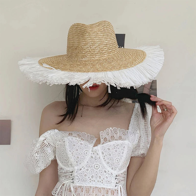 Sombrero de Sol de Paja de Mujer con Ala Ancha para la Playa