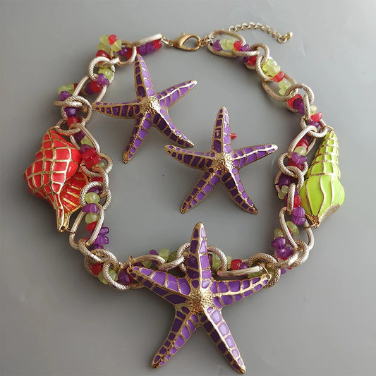 Y2K Shell Estrellas de Mar con aretes y collar