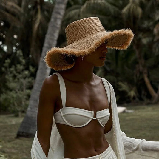 Sombrero de Sol de Paja de Mujer con Ala Ancha para la Playa
