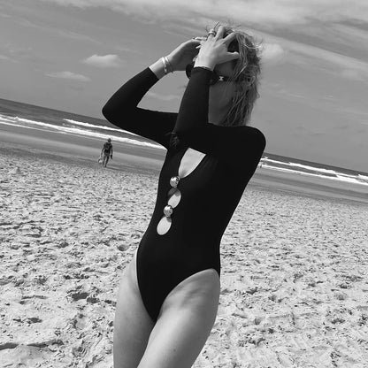 Monokini Black Cut-Out con Manga Larga