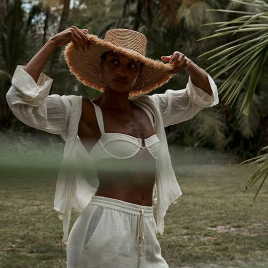 Sombrero de Sol de Paja de Mujer con Ala Ancha para la Playa