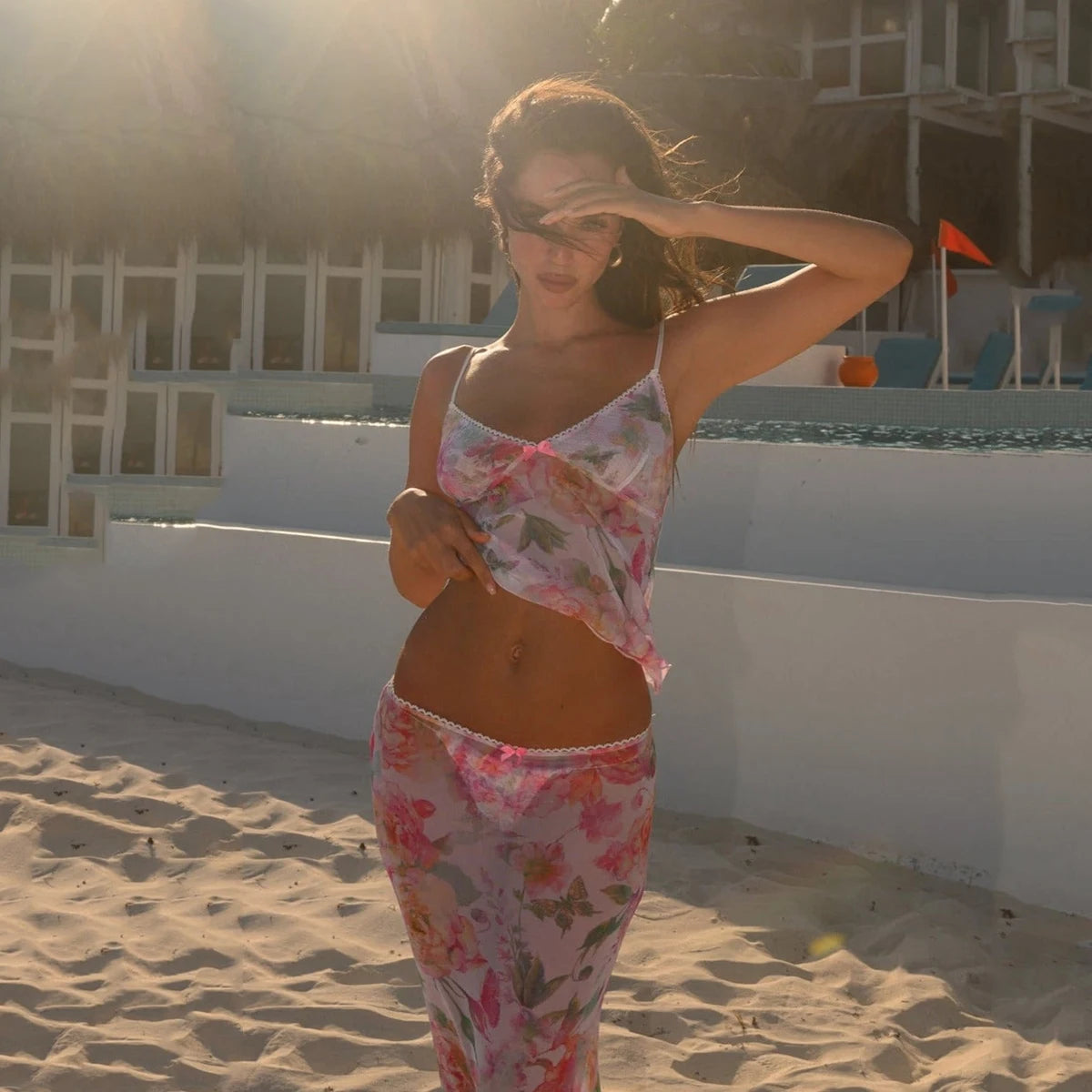 Flora mesh conjunto Salida ropa de playa